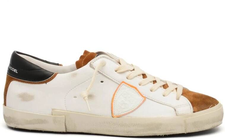 Philippe Model Witte en zwarte leren sneakers White Heren