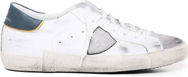 Philippe Model Witte Groene Lage Kalfsleren Sneakers White Heren