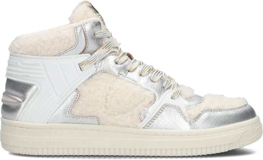 Philippe Model Witte Mid Sneaker met Zilveren Inzetstukken Multicolor Dames