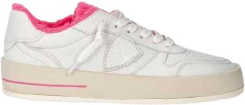 Philippe Model Witte lage sneakers met roze eco bont White Dames