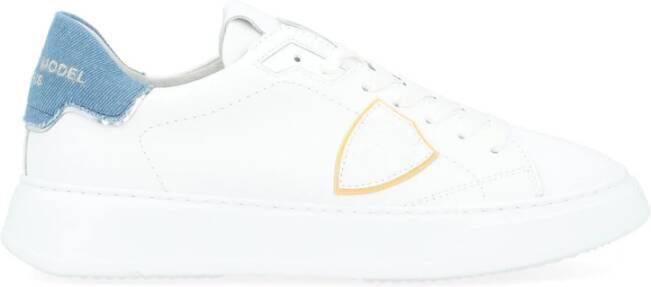 Philippe Model Witte Leren Sneaker met Denim Detail White Heren