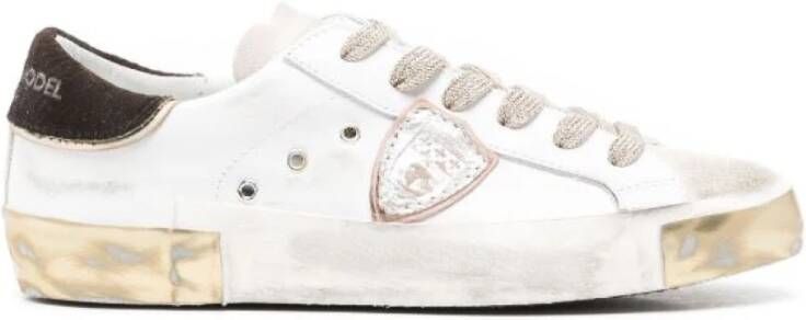 Philippe Model Witte Leren Sneakers Distressed Finish White Dames