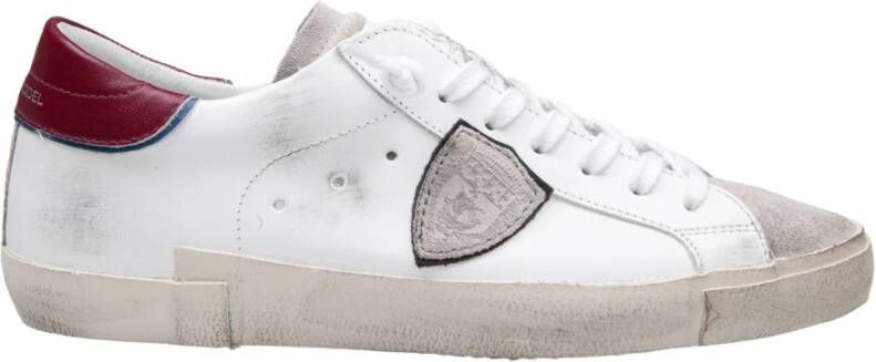 Philippe Model Witte Leren Sneakers met Bourgondische Accenten White Heren