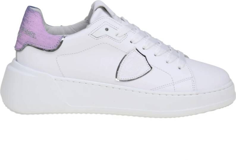 Philippe Model Witte Leren Sneakers met Denim Hak White Dames