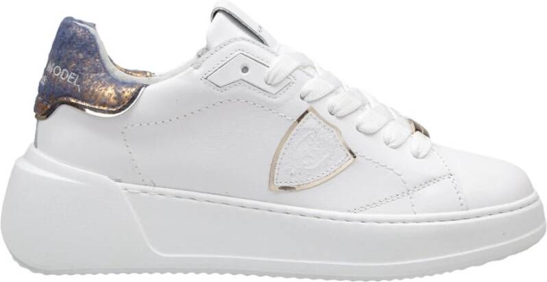 Philippe Model Witte leren sneakers met gouden hiel White Dames