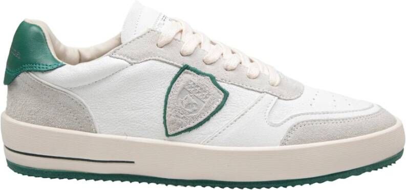 Philippe Model Witte Leren Sneakers met Groene Details Multicolor Heren