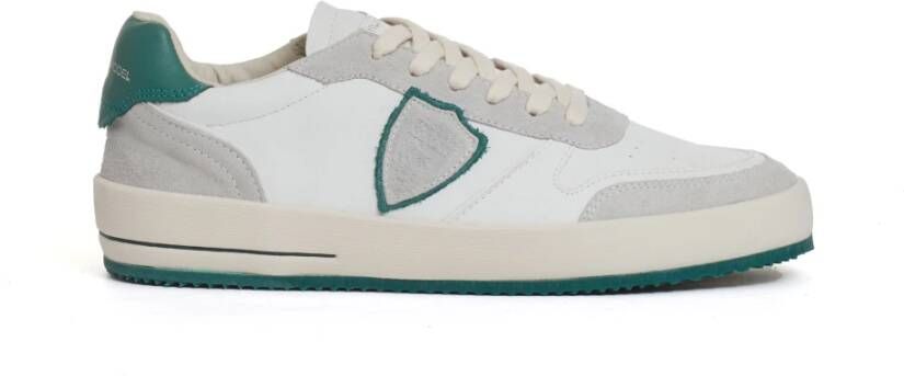 Philippe Model Witte Leren Sneakers met Groene Spoiler Multicolor Heren