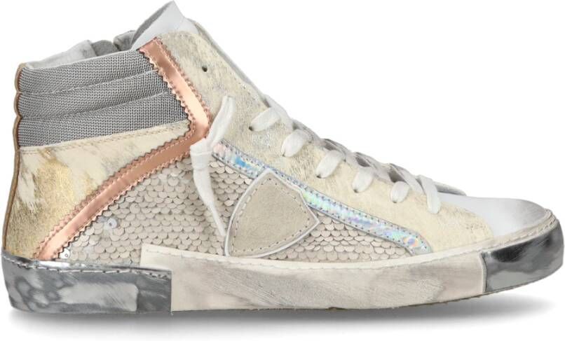 Philippe Model Witte Leren Sneakers met Pailletten Multicolor Dames