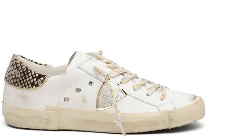 Philippe Model Witte Leren Sneakers met Python Details White Dames