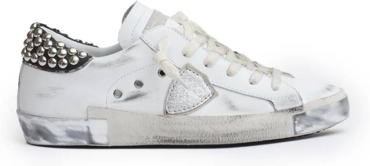 Philippe Model Witte Leren Sneakers met Zilveren Studs White Dames