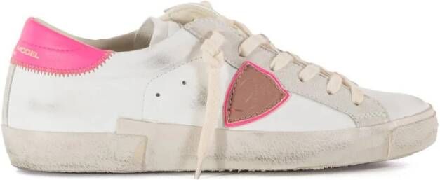 Philippe Model Witte Leren Veterschoenen Doux Neon Blanc Fucsia White Heren