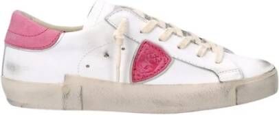 Philippe Model Sneaker Paris X in wit leer met fuchsia details White Dames