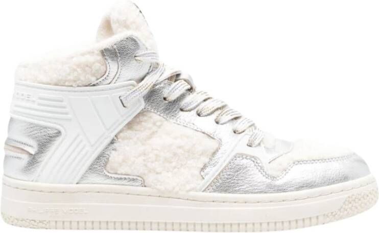 Philippe Model Witte Sneakers Metallic Finish Kleurblok Ontwerp White Dames