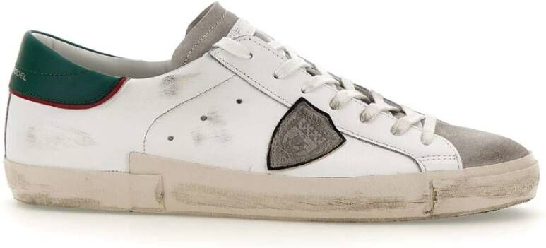 Philippe Model Witte lage sneakers met gebruikte behandeling en gekleurde randen White Heren