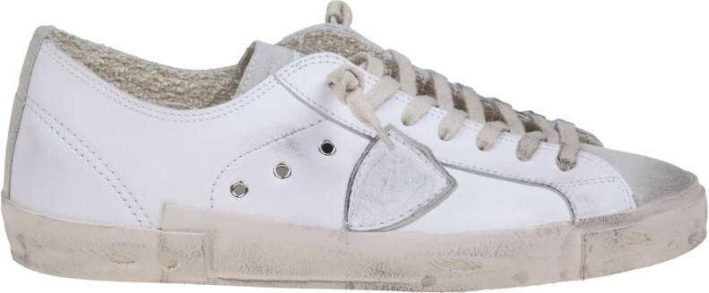 Philippe Model Witte Grijze Leren Sneakers met Vintage Vetersluiting White Heren