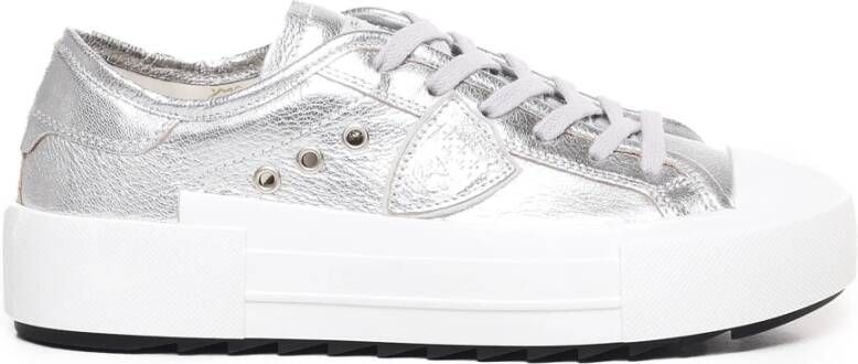 Philippe Model Zilveren Leren Sneakers met Metalen Detail Gray Dames