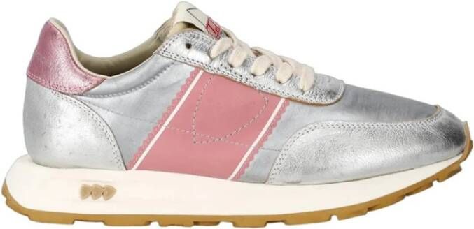 Philippe Model Zilveren Leren Sneakers met Roze Details Multicolor Dames