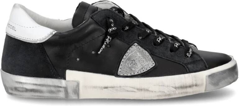 Philippe Model Zwarte gelamineerde leren sneakers Prsx Black Dames