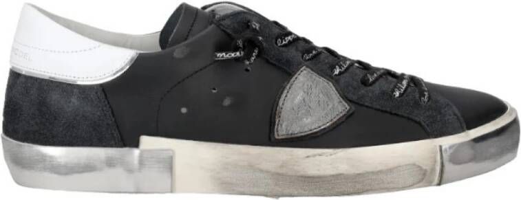 Philippe Model Zwarte lage sneakers met metalen details Black Heren