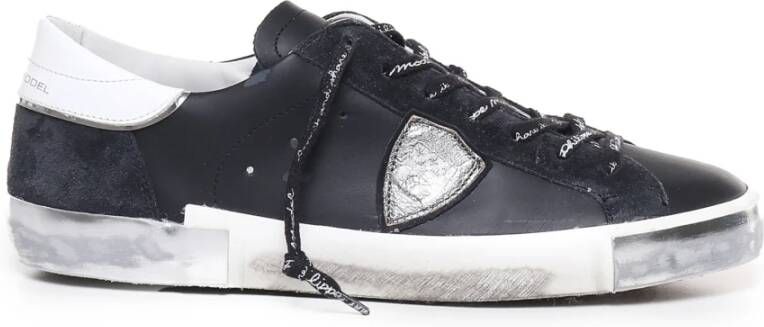 Philippe Model Zwarte Leren Lage Sneakers Black Heren