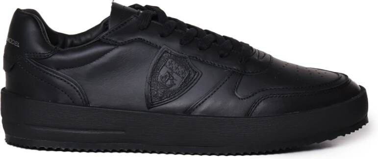 Philippe Model Zwarte Leren Sneakers met Rubberen Zool Black Heren