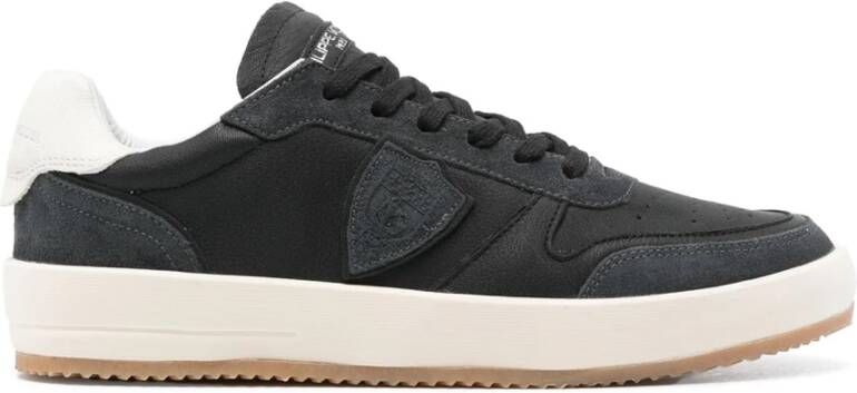 Philippe Model Zwarte leren sneakers met suède inzetstukken Black Heren