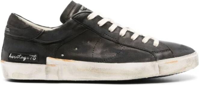 Philippe Model Zwarte leren sneakers moderne stijl Black Heren