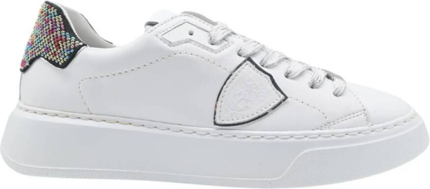 Philippe Model Zwarte Pailletten Lage Sneakers White Heren