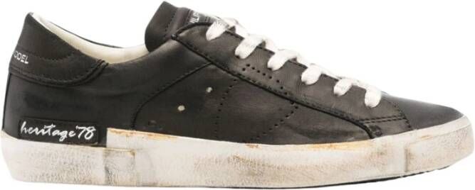 Philippe Model Zwarte Sneakers Distressed Finish Geperforeerde Details Black Dames