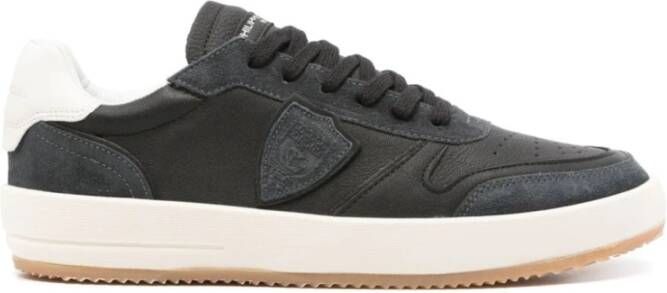 Philippe Model Zwarte leren sneakers met suède inzetstukken Black Heren