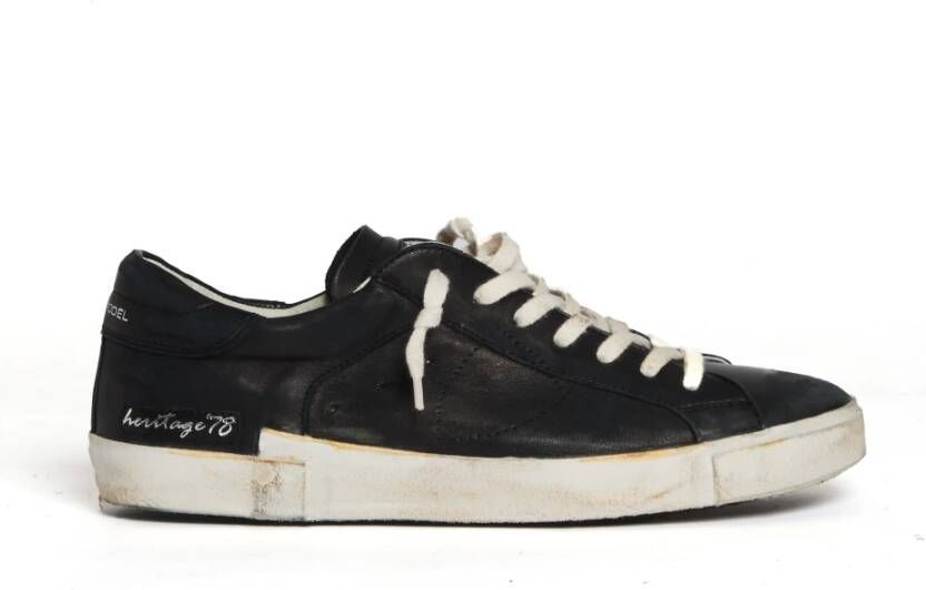 Philippe Model Zwarte Verouderde Leren Sneakers Black Heren