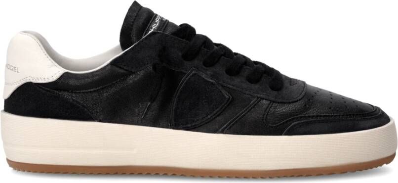 Philippe Model Zwarte Vintage Basketbalsneakers voor Mannen Black Heren