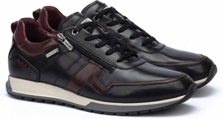 Pikolinos Zwarte leren sneaker met rits Black Heren