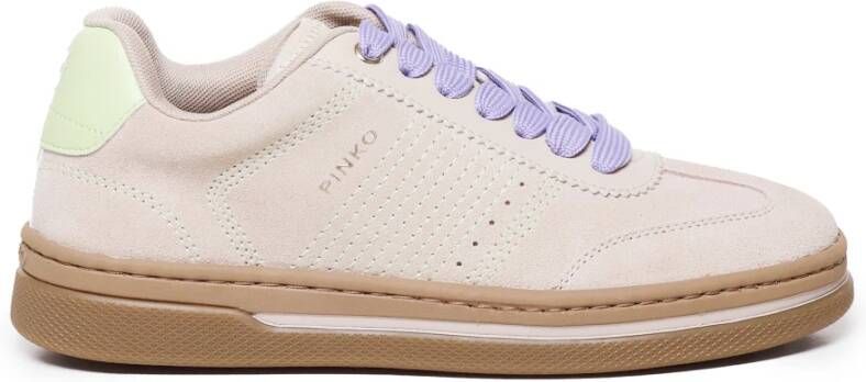 Pinko Beige Trainers Sneakers Borduursel Logo Veters Beige Dames