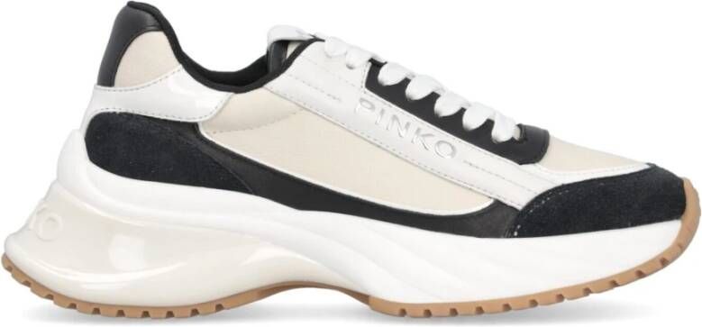 Pinko Contrasterende leren sneakers met metalen logo White Dames