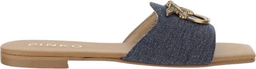 Pinko Denim en Leren Love Birds Sliders Blue Dames