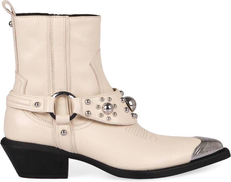 pinko Gestudeerde Leren Westernlaarzen Beige Dames