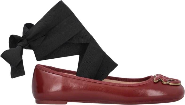 Pinko Leren Ballet Flats Liefdesvogels Detail Red Dames