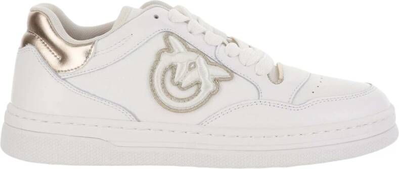 Pinko Leren Love Birds Sneakers Wit Goud White Dames