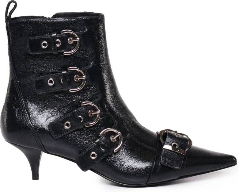 Pinko Leren Platte Schoenen Black Dames