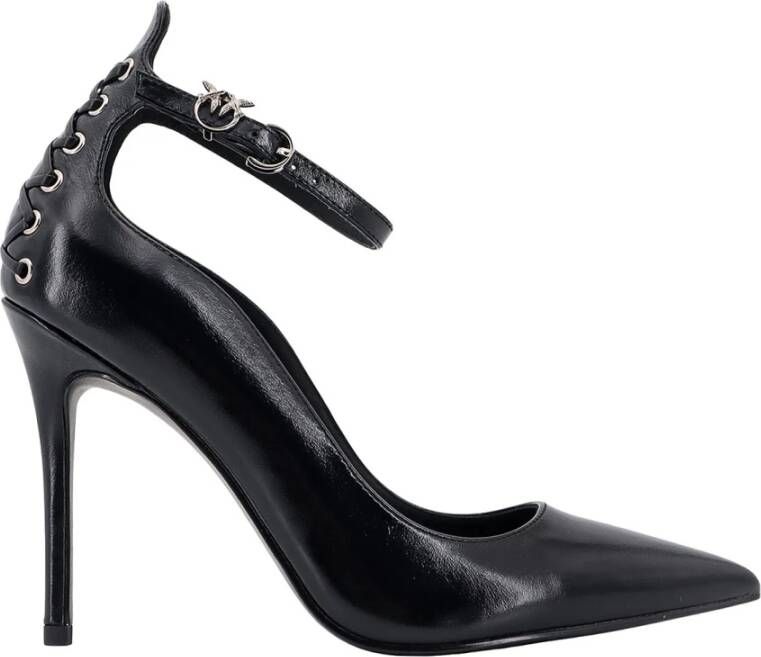 Pinko Love Birds Leren Décolleté Stiletto Hak Black Dames