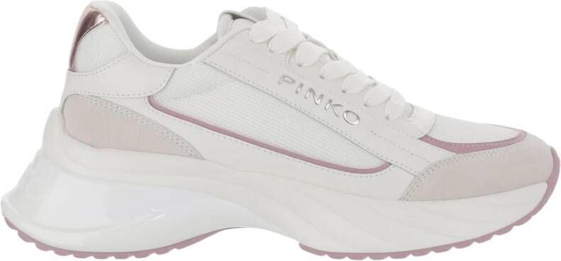 Pinko Mesh en Leren Logo Sneakers White Dames