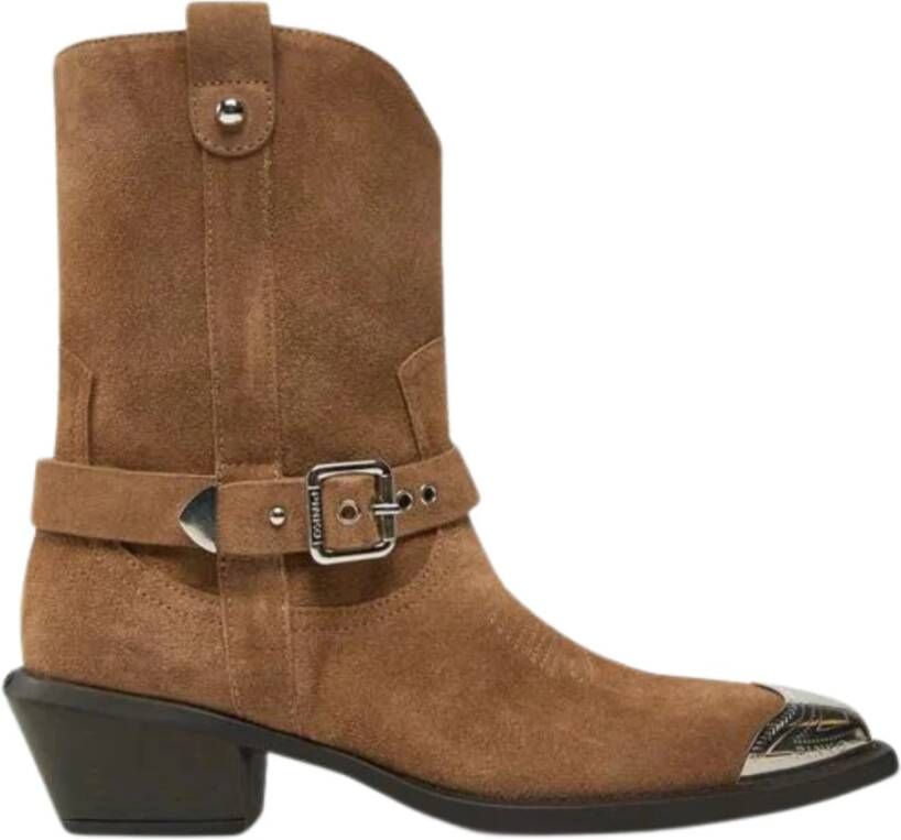 Pinko Platte Suède Schoenen Metalen Neus Brown Dames