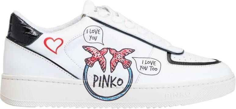 Pinko Rodano Basket Sneaker Pelle Vitello+Stampa Graffiti Wit Dames