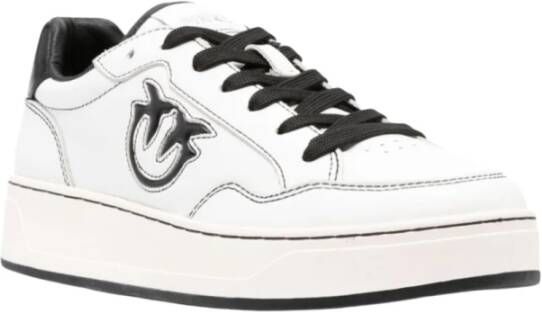 Pinko Leren en stoffen sneakers met Love Birds Diamond Cut logo Black Dames