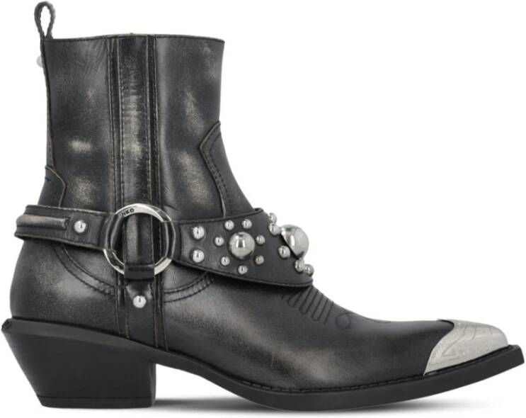 Pinko Studded Zwart Leren Cuban Hak Laarzen Black Dames