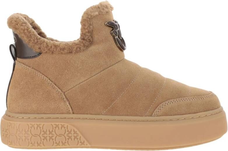 Pinko Suede Enkellaars met Metallic Logo Beige Dames