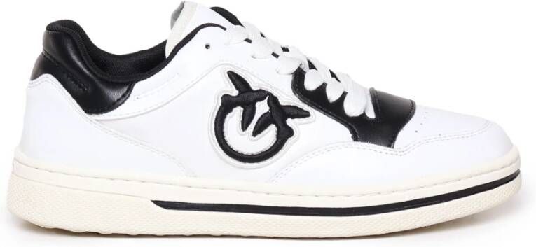 Pinko Wit Zwart Leren Sneakers met Logo White Dames