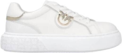 Pinko Witte Flatform Sneakers van Leer met Gouden Logo White Dames