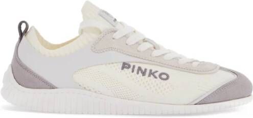 Pinko Witte Gebreide Sneakers met Grijze Details White Dames